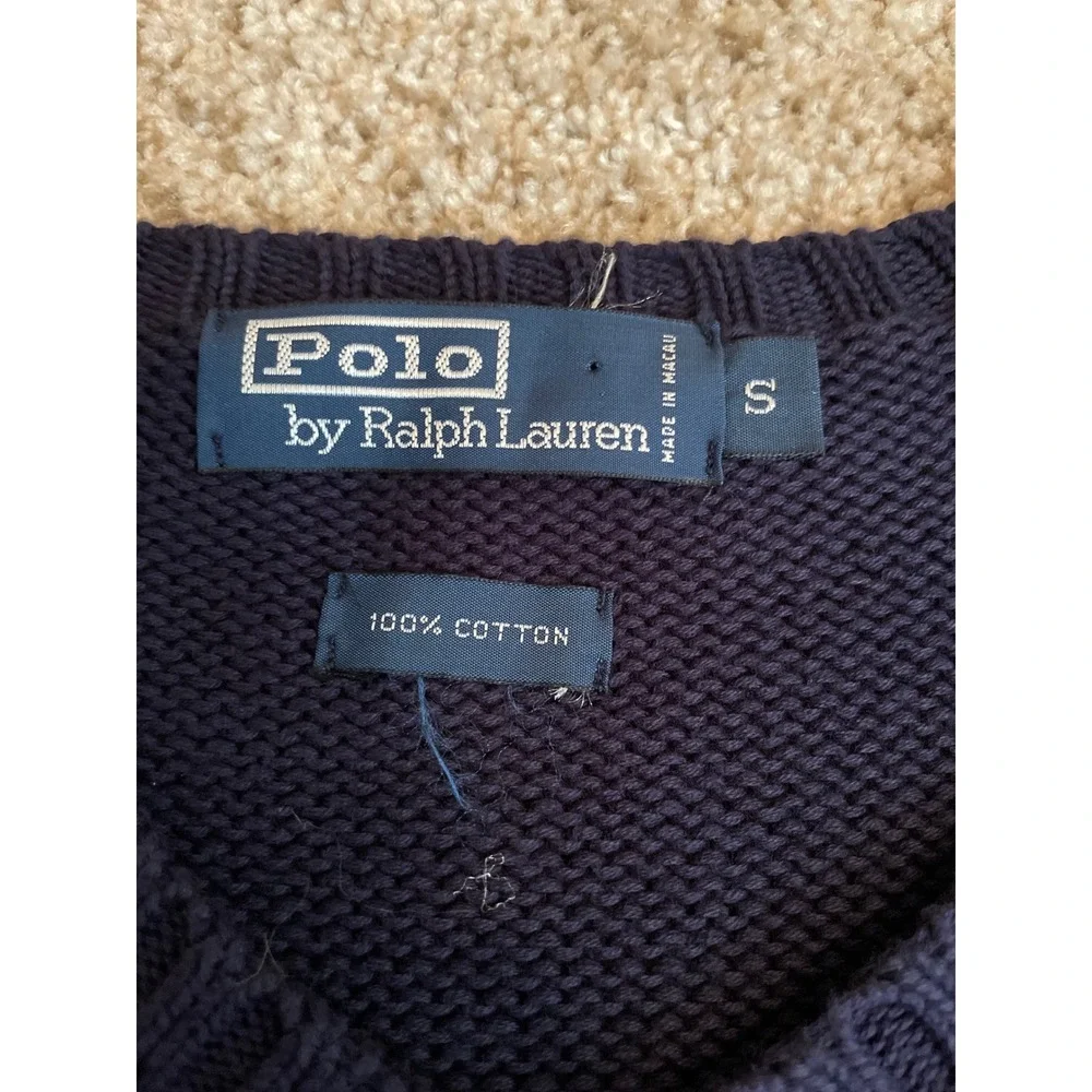 Polo Ralph Lauren Mens Sweater Vest Small Navy Blue Cotton V-Neck Red Pony Logo